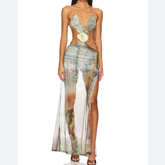 Jaded London Dresses & Skirts - Jaded London Vida Backless Maxi Dress With Shell Trim in Multi size small